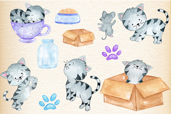 Watercolor Cats clipart in Illustrations - product preview 2