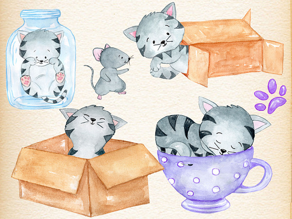 Watercolor Cats clipart in Illustrations - product preview 4