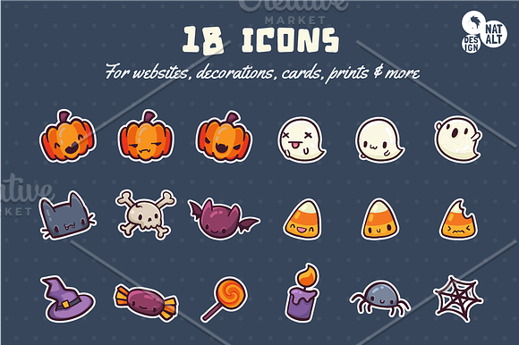 Cute & Spooky Halloween Icons in Kawaii Emoticons - product preview 1