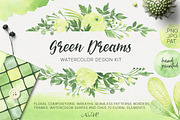 Green Dreams. Design kit watercolor