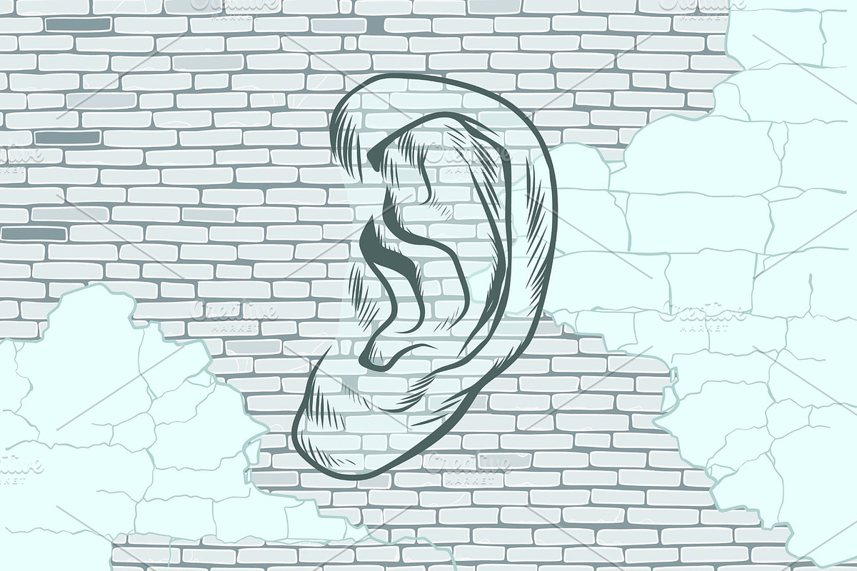 ear graffiti tattoo silhouette on a background old walls in Illustrations - product preview 8
