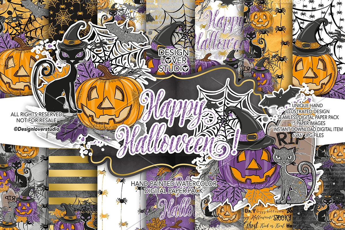 Happy Halloween digital paper pack in Patterns - product preview 8