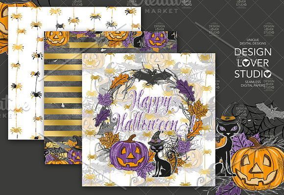 Happy Halloween digital paper pack in Patterns - product preview 4