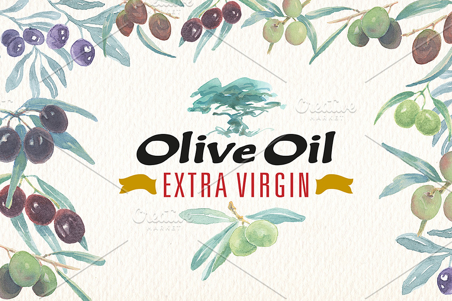 Watercolor olive oil clipart in Illustrations - product preview 8