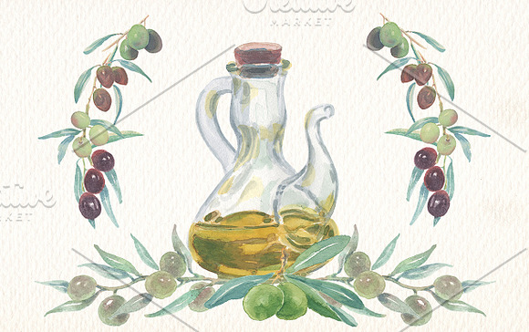 Watercolor olive oil clipart in Illustrations - product preview 4