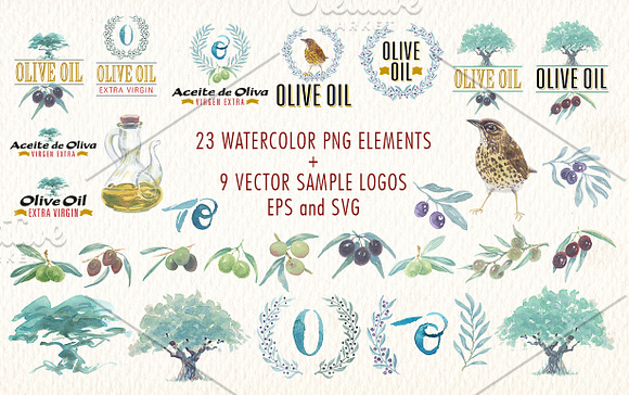 Watercolor olive oil clipart in Illustrations - product preview 5
