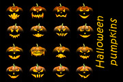 Set of black 3d halloween pumpkins