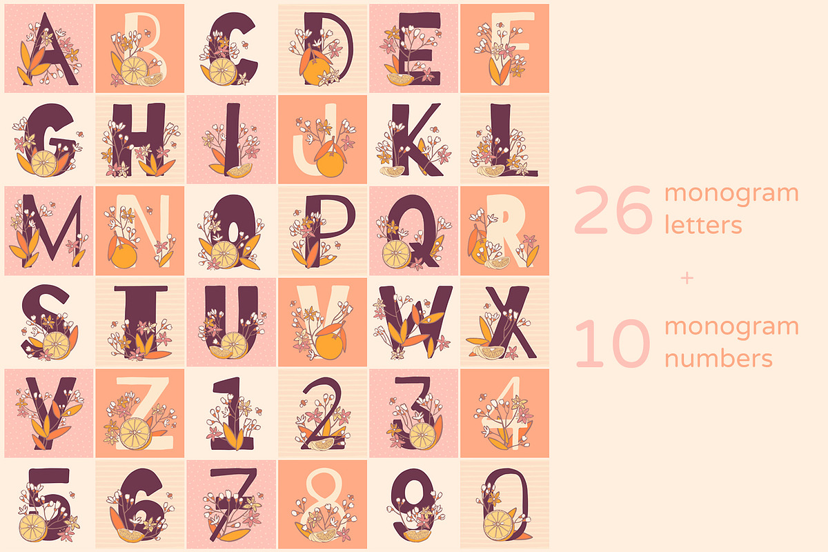 Orange garden monograms in Illustrations - product preview 8