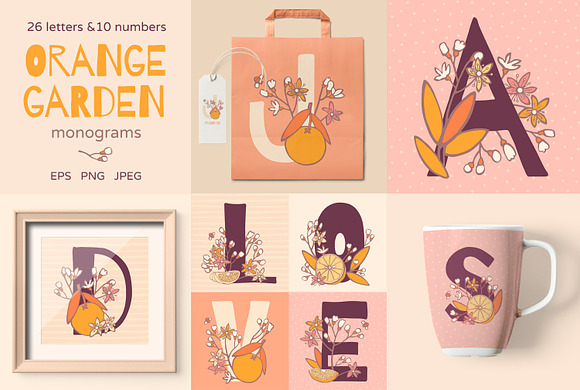 Orange garden monograms in Illustrations - product preview 1
