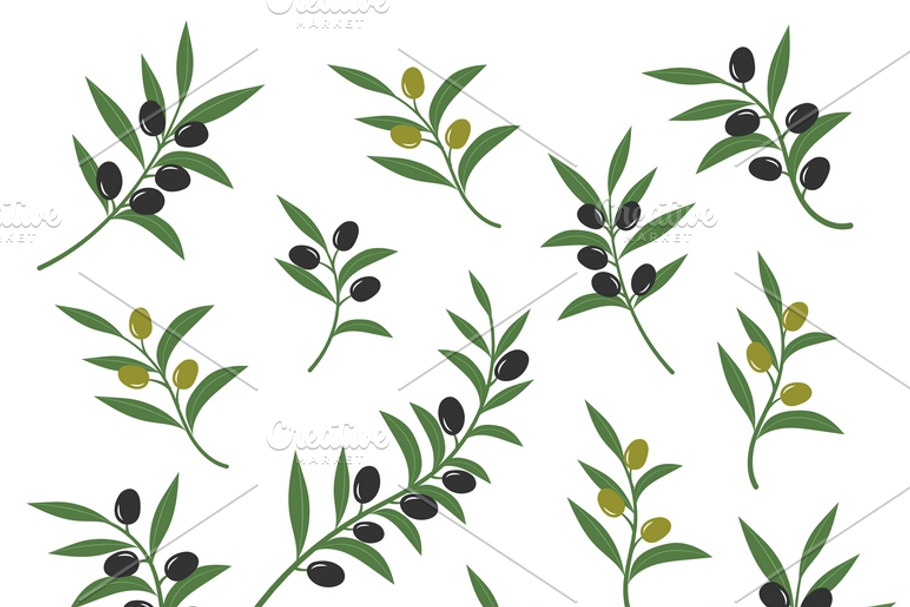 Olive branch set vector illustration in Illustrations - product preview 8