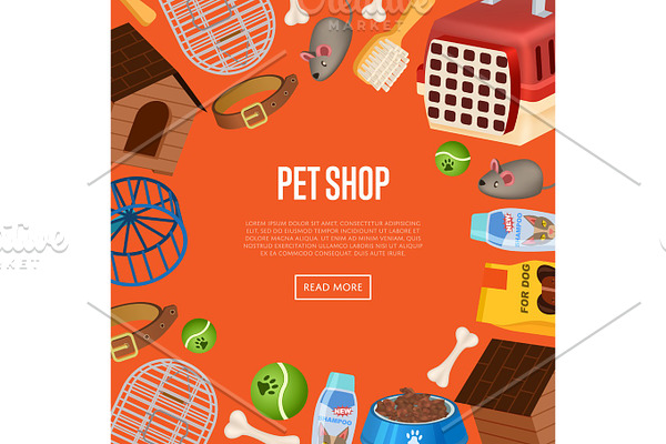 Pet shop poster in cartoon style