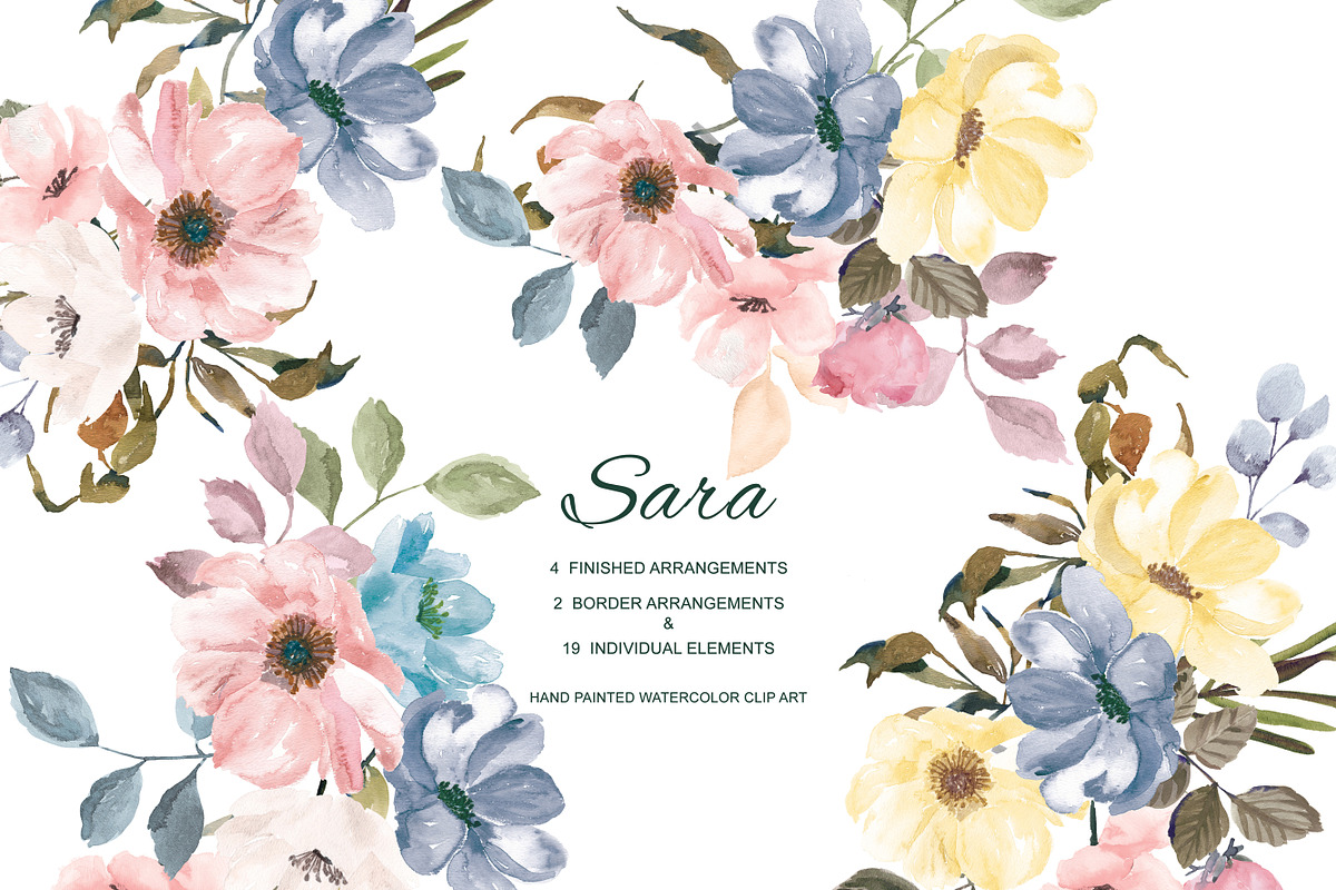 Watercolor Hand Painted Florals in Illustrations - product preview 8