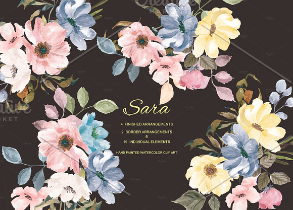 Watercolor Hand Painted Florals in Illustrations - product preview 1