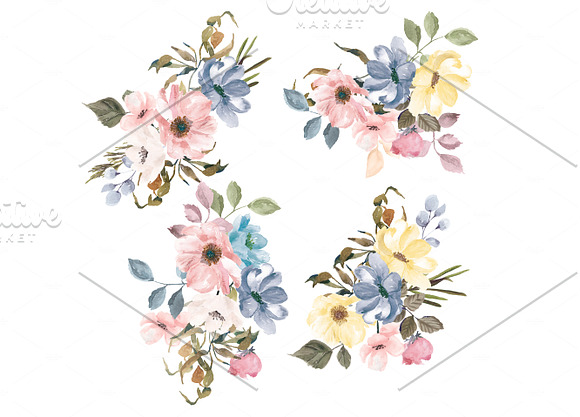 Watercolor Hand Painted Florals in Illustrations - product preview 3