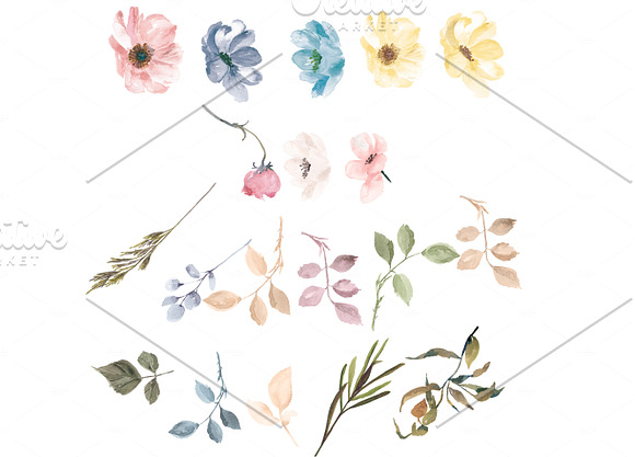 Watercolor Hand Painted Florals in Illustrations - product preview 5