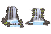 Mountain waterfall isolated vector set