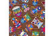 Brown tribal masks seamless pattern