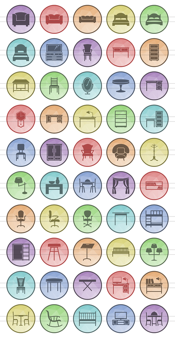 50 Furniture Low Poly B/G Icons in Graphics - product preview 1