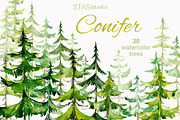 Watercolor Conifer Trees Clipart