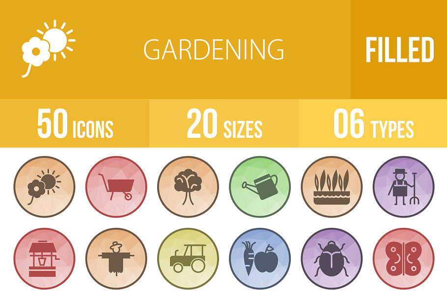50 Gardening Low Poly B/G Icons in Graphics - product preview 8