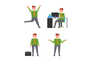 Icons with Office Worker Vector Illustration