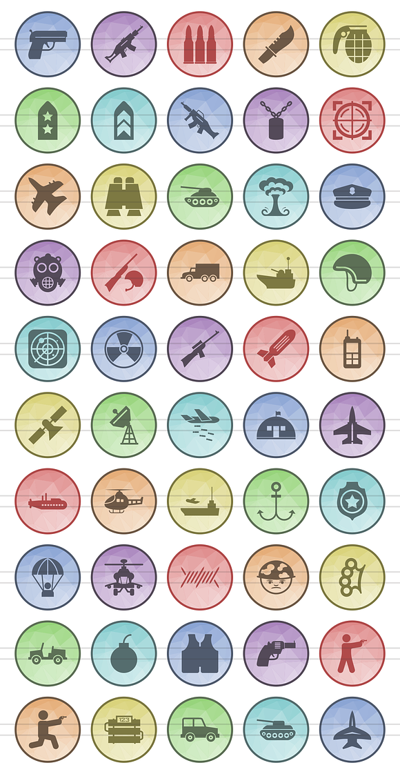 50 Military Low Poly B/G Icons in Icons - product preview 1