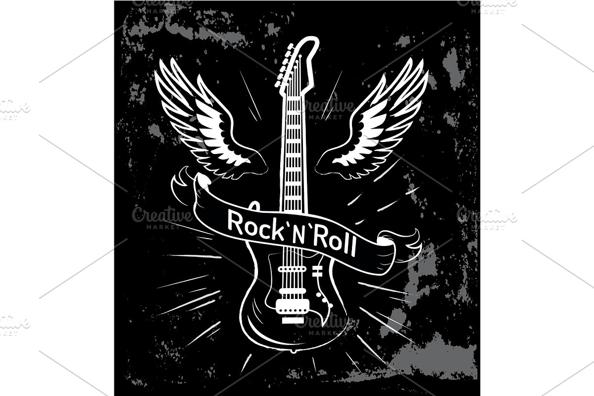 Rock'n'roll Guitar and Wings Vector Illustration in Illustrations - product preview 8