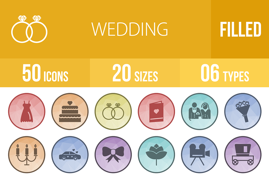 50 Wedding Low Poly B/G Icons in Graphics - product preview 8