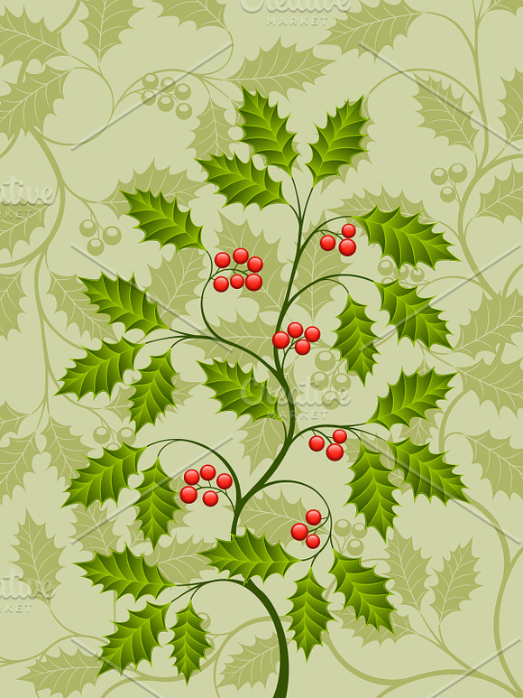 Floral Backgrounds with Holly in Illustrations - product preview 4