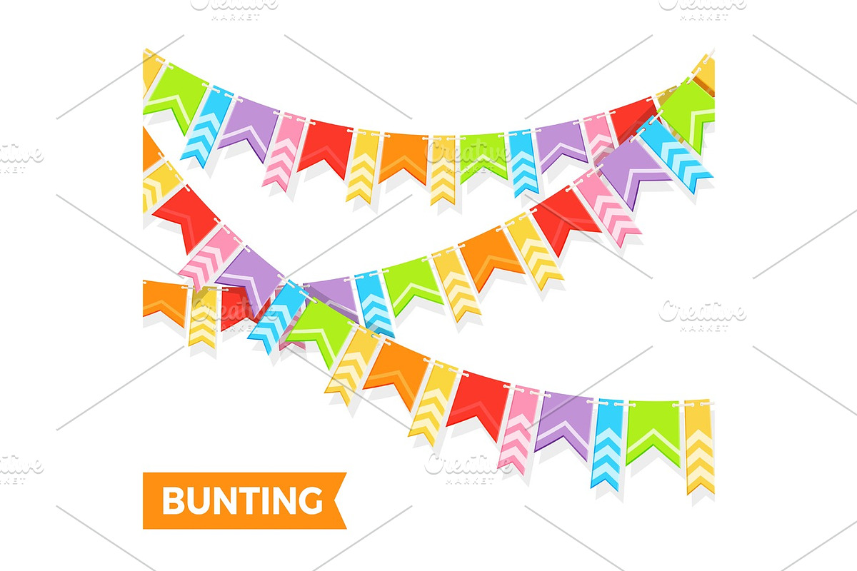 Bunting colorful flags vector illustration isolated on white. in Objects - product preview 8
