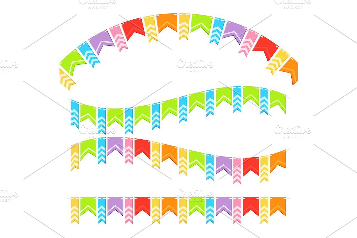 Bunting colorful flags vector illustration isolated on white. in Objects - product preview 8