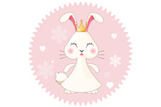 Bunny girl cute princess vector illustration on pink with flowers