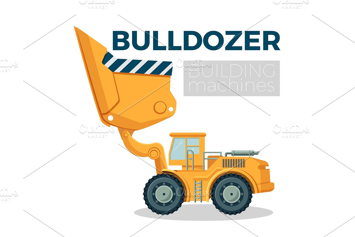 Bulldozer building machine realistic logo design on white. Crawler tractor in Illustrations - product preview 8