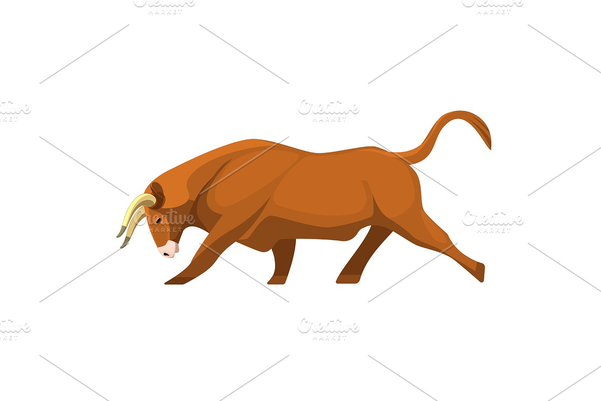 Bull full length animal profile view on brown muscular cow in Illustrations - product preview 8