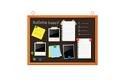 Bulletin board with paper notes, do list on black corkboard