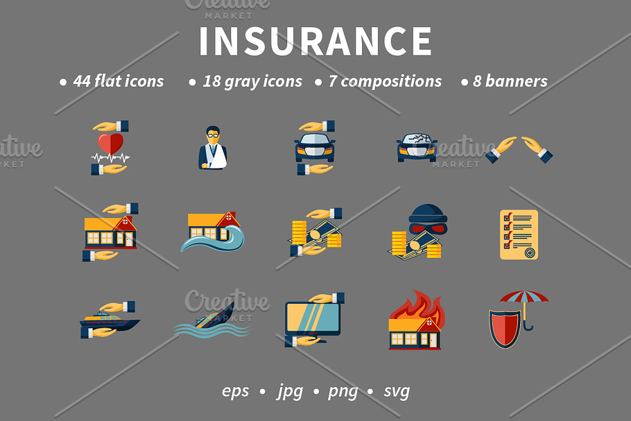 Insurance Flat Set in Icons - product preview 8