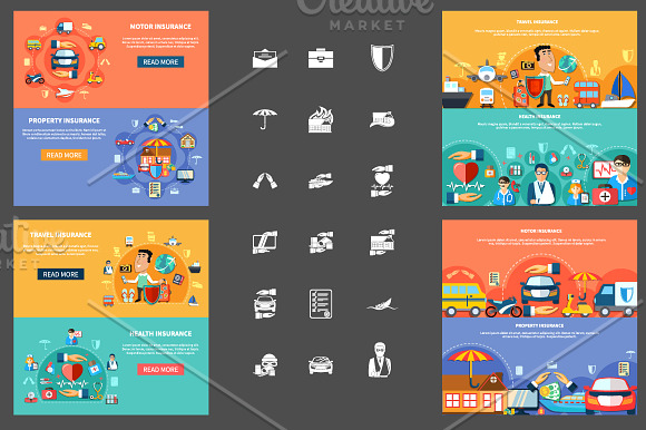Insurance Flat Set in Icons - product preview 2
