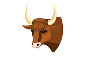 Bull head realistic icon profile view on brown muscular cow