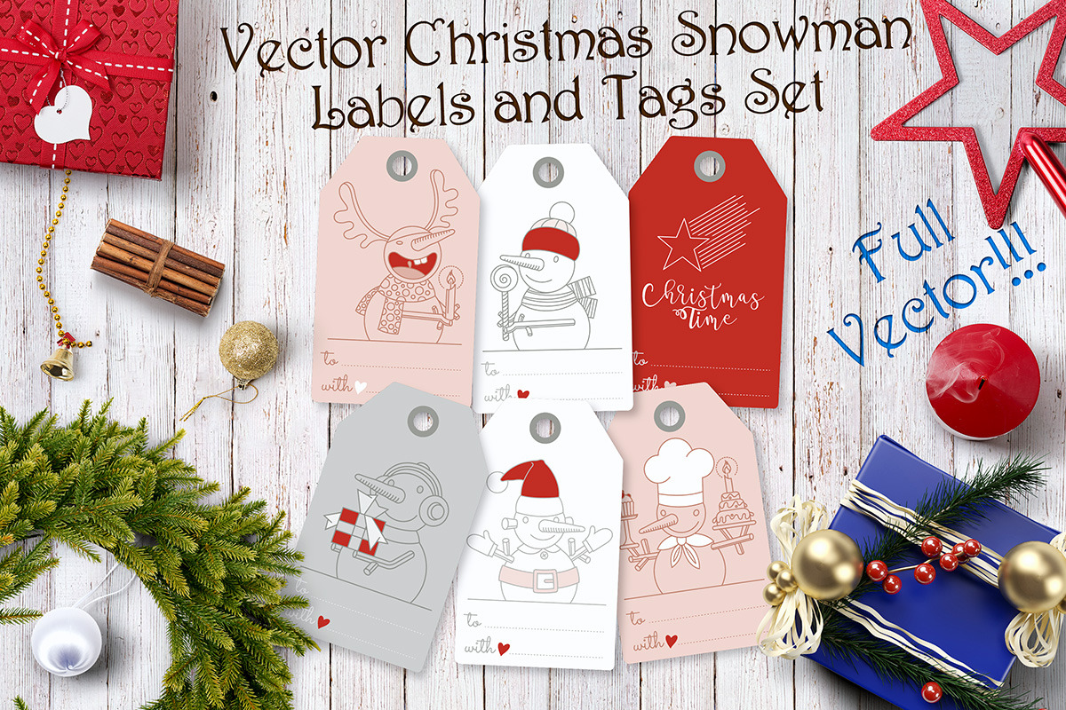 Vector Christmas Snowman Label Set in Illustrations - product preview 8