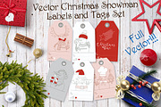 Vector Christmas Snowman Label Set
