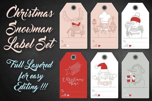 Vector Christmas Snowman Label Set in Illustrations - product preview 1