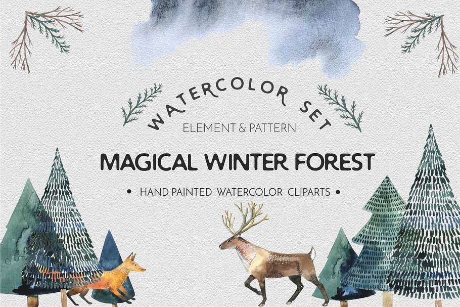 Watercolor set Magical winter forest in Illustrations - product preview 8