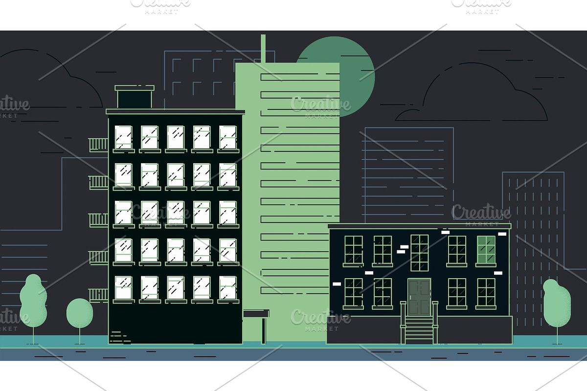 Street City Buildings in Illustrations - product preview 8