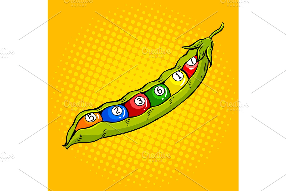 Pea pod with billiard balls pop art vector in Illustrations - product preview 8