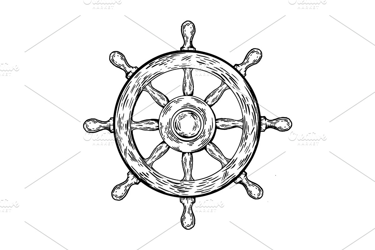Ship steering wheel engraving vector illustration in Illustrations - product preview 8