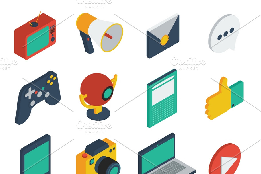 Media Isometric Icons Set in Graphics - product preview 8