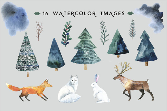 Watercolor set Magical winter forest in Illustrations - product preview 1