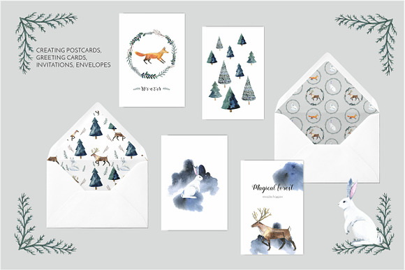 Watercolor set Magical winter forest in Illustrations - product preview 3