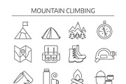 Mountain Climbing Linear Icon Set