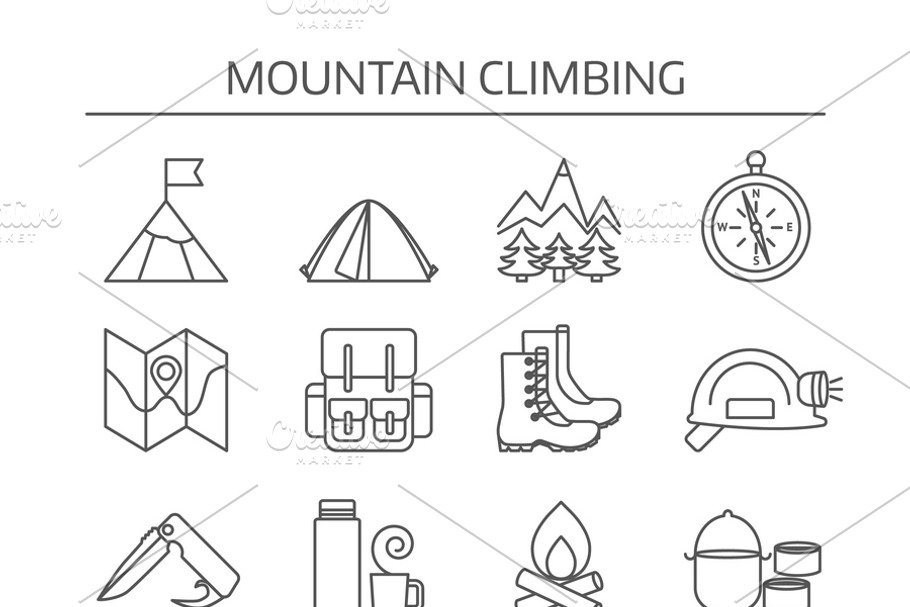 Mountain Climbing Linear Icon Set in Graphics - product preview 8